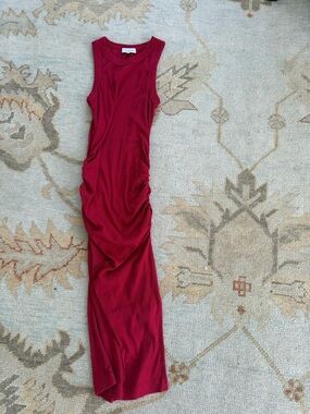 Michael Stars Sleeveless Ruched Wine Midi Dress